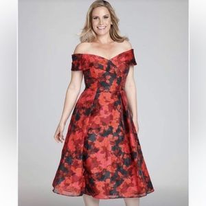 RICKIE FREEMAN FOR TERI JON Floral Burnout Organza Off Shoulder Midi Dress Sz 14